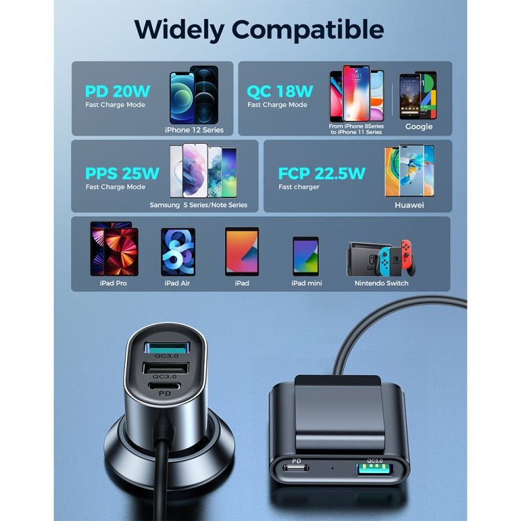 JOYROOM JR-CL05 75W 2 PD USB-C / Type-C + 3 QC 3.0 USB Fast Car Charger, JR-CL05