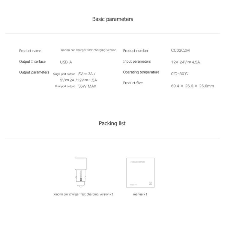 Original Xiaomi X2 Car QC3.0 Dual USB Quick Charger