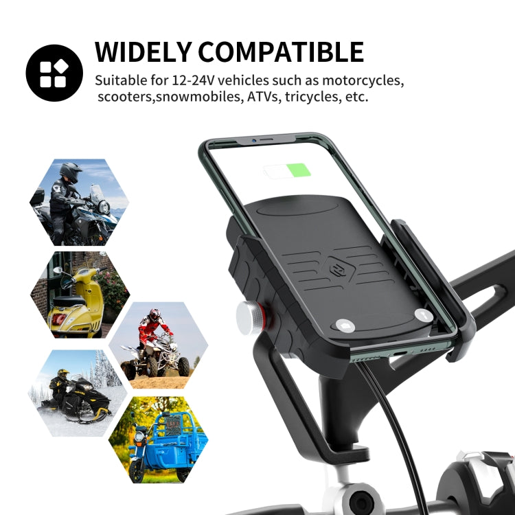 ZH-19414A2 M9 Motorcycle 2 in 1 Wireless + USB Charging Mobile Phone Bracket, Rearview Mirror Type
