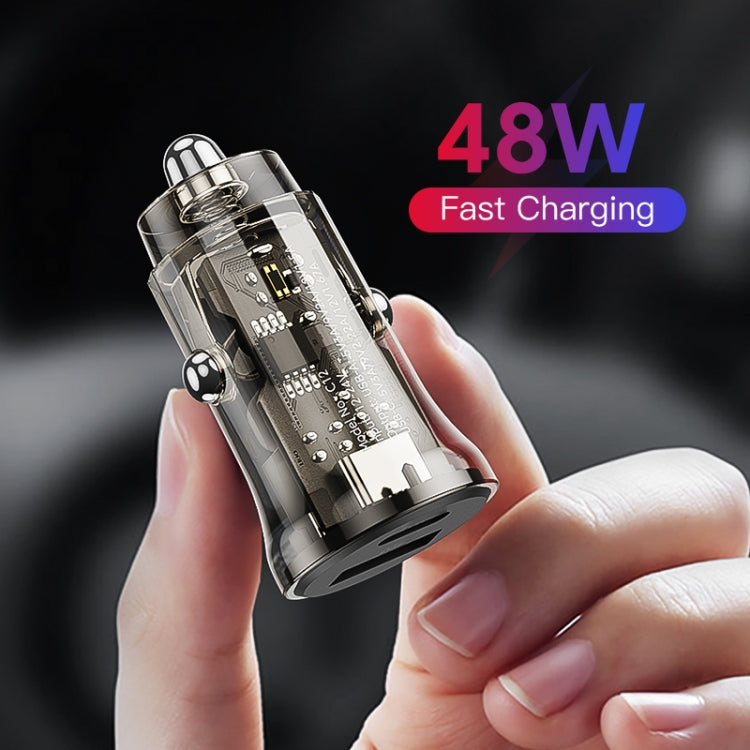 C12P 48W USB + Type-C Dual Port Transparent Mini Car Charger, C12P