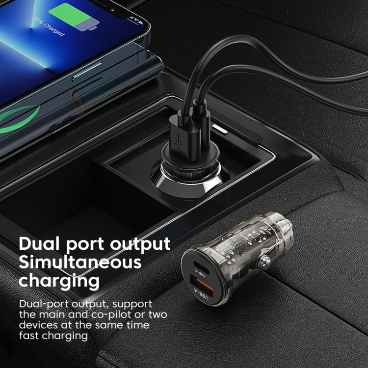 C12P 48W USB + Type-C Dual Port Transparent Mini Car Charger, C12P