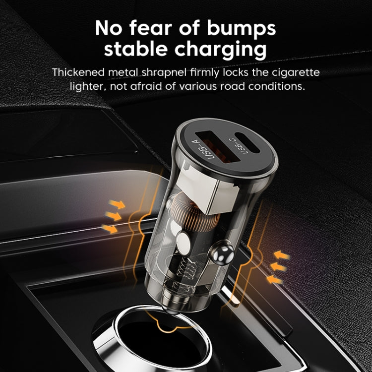 C12P 48W USB + Type-C Dual Port Transparent Mini Car Charger, C12P