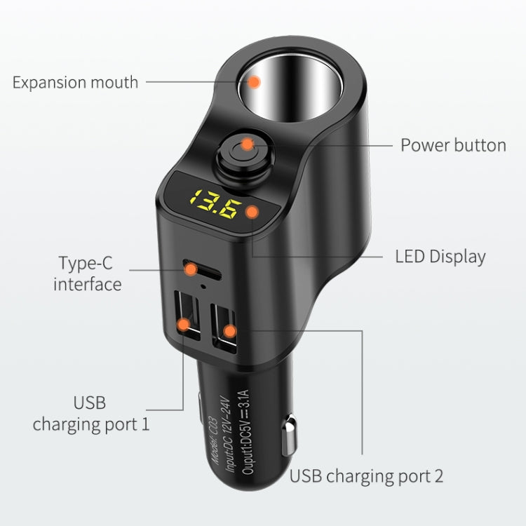 C03 Dual USB Fast Charge Car Charger Voltage Detection with Independent Switch, C03