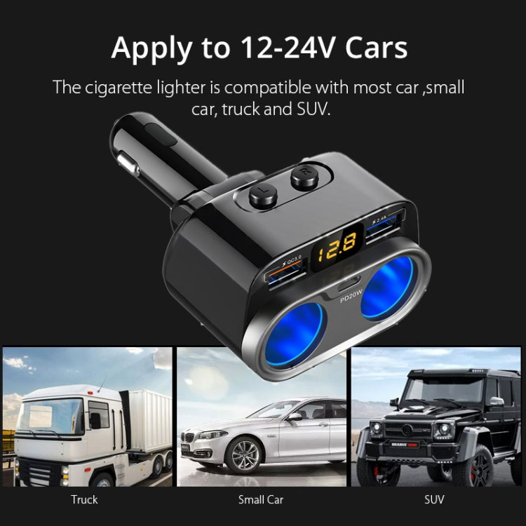 C47PQ Car Cigarette Lighter + Dual USB + Type-C Car Charger