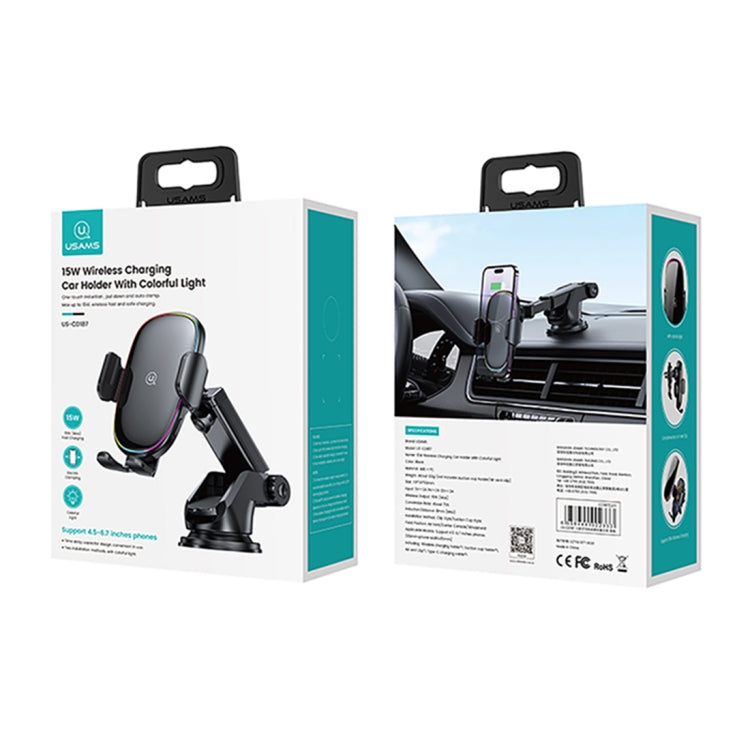 USAMS US-CD187 15W Car Wireless Charging Holder with Colourful Ambient Lights