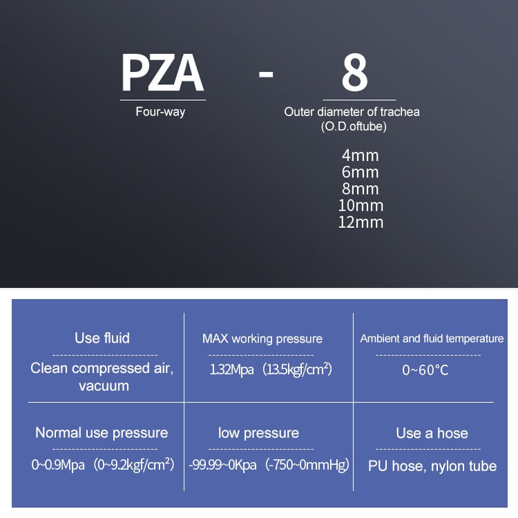 LAIZE 10pcs Plastic PZA Four-way Pneumatic Quick Fitting Connector