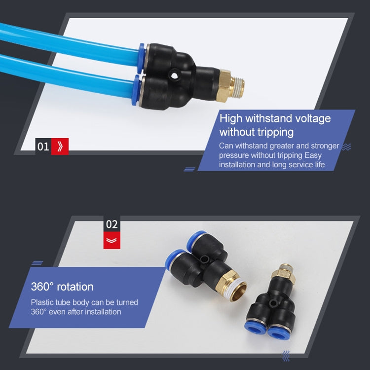 PX6-02 LAIZE 2pcs Plastic Y-type Tee Male Thread Pneumatic Quick Connector