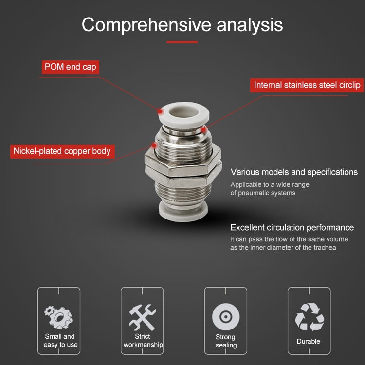 LAIZE PM Bulkhead Straight Pneumatic Quick Fitting Connector