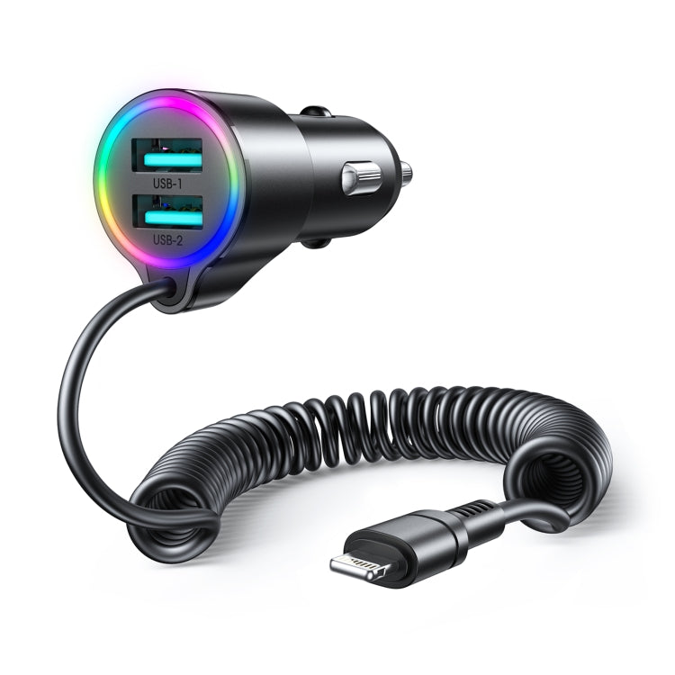 JOYROOM JR-CL25 3.4A 3-in-1 Car Charger with Coiled 8 Pin Cable, JR-CL25