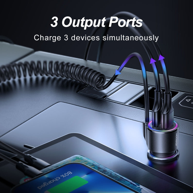 JOYROOM JR-CL25 3.4A 3-in-1 Car Charger with Coiled 8 Pin Cable, JR-CL25