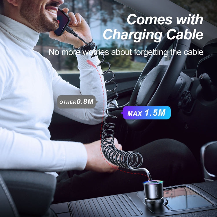 JOYROOM JR-CL25 3.4A 3-in-1 Car Charger with Coiled 8 Pin Cable, JR-CL25