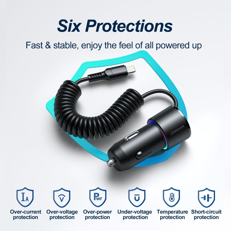 JOYROOM JR-CL25 3.4A 3-in-1 Car Charger with Coiled 8 Pin Cable, JR-CL25