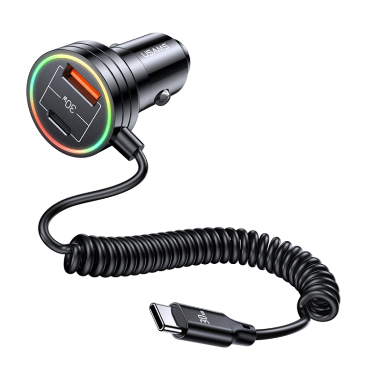 USAMS US-CC167 C33 60W Spring Cable Car Charger with Aperture, US-CC167 C33