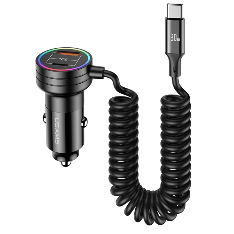 USAMS US-CC167 C33 60W Spring Cable Car Charger with Aperture, US-CC167 C33