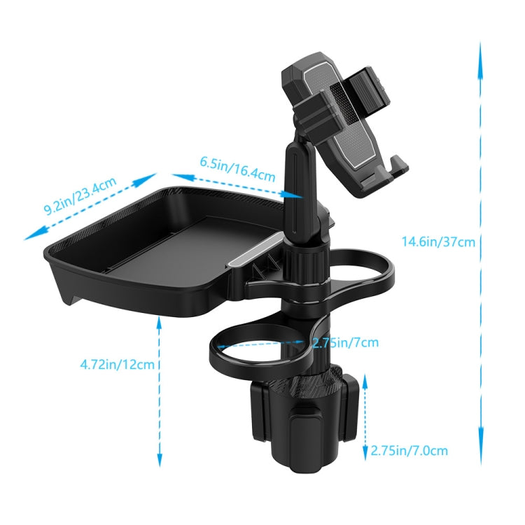 360-Degree Rotating Car Cup Holder with Mobile Phone Stand and Tray for Drinks