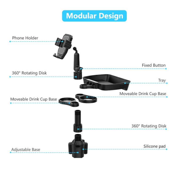 360-Degree Rotating Car Cup Holder with Mobile Phone Stand and Tray for Drinks