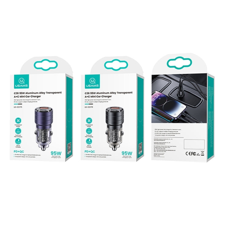 USAMS US-CC176 C36 Aluminum Alloy Transparent Mini Car Charger, C36 (Purple), C36 (Black)