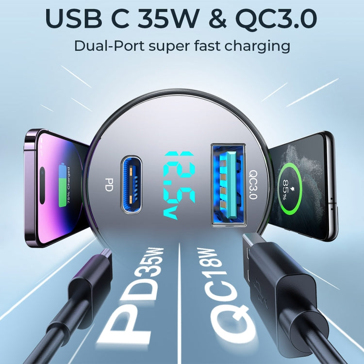 JOYROOM JR-CCD01 53W QC + PD Dual Port Digital Display Car Charger, JR-CCD01
