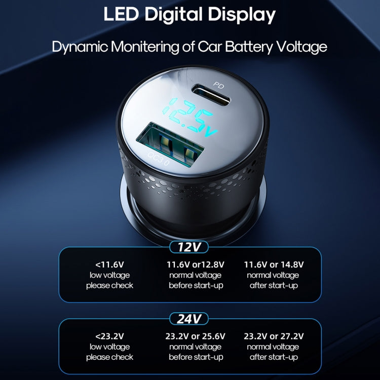 JOYROOM JR-CCD01 53W QC + PD Dual Port Digital Display Car Charger, JR-CCD01