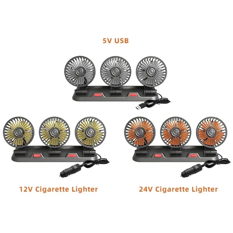 F4310 360-Degree Rotating Adjustable Car Three-Head Fan