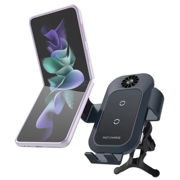 C35 Fan Cooling Dual Coil Car Phone Holder Wireless Charger
