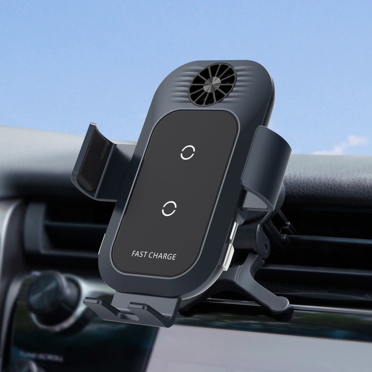 C35 Fan Cooling Dual Coil Car Phone Holder Wireless Charger