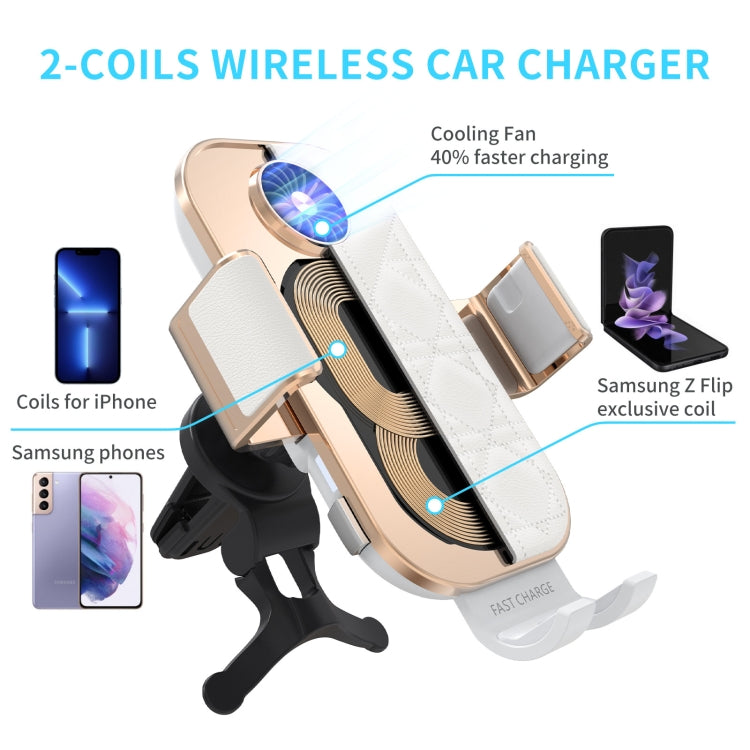 C38 Fan Cooling Dual Coil Car Phone Holder Wireless Charger