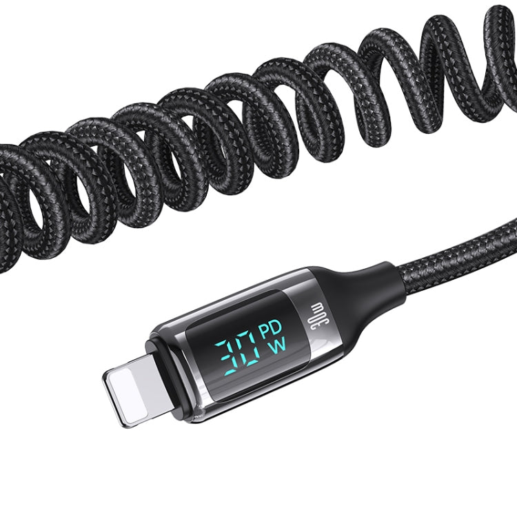 USAMS US-CC193 C37 60W Type-C+USB Dual Port Car Charger with Digital Display 30W 8 Pin Spring Data Cable