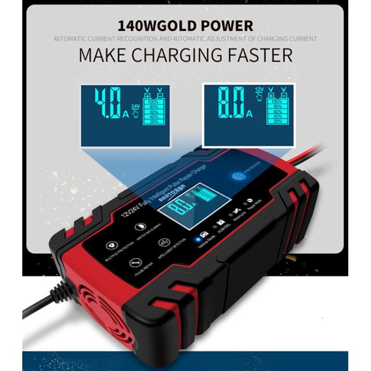 ANHTCzyx 12V 8A  / 24V 4A Automobile Battery Charger Motorcycle Battery Repair Type AGM
