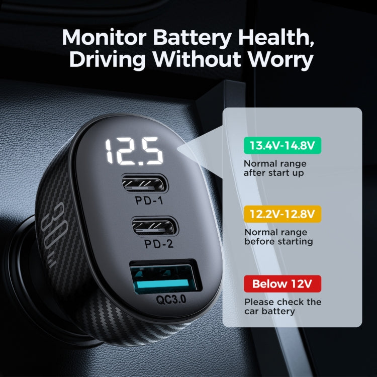 JOYROOM JR-CCD04 30W Dual PD + QC3.0 Ports Digital Display Car Charger, JR-CCD04
