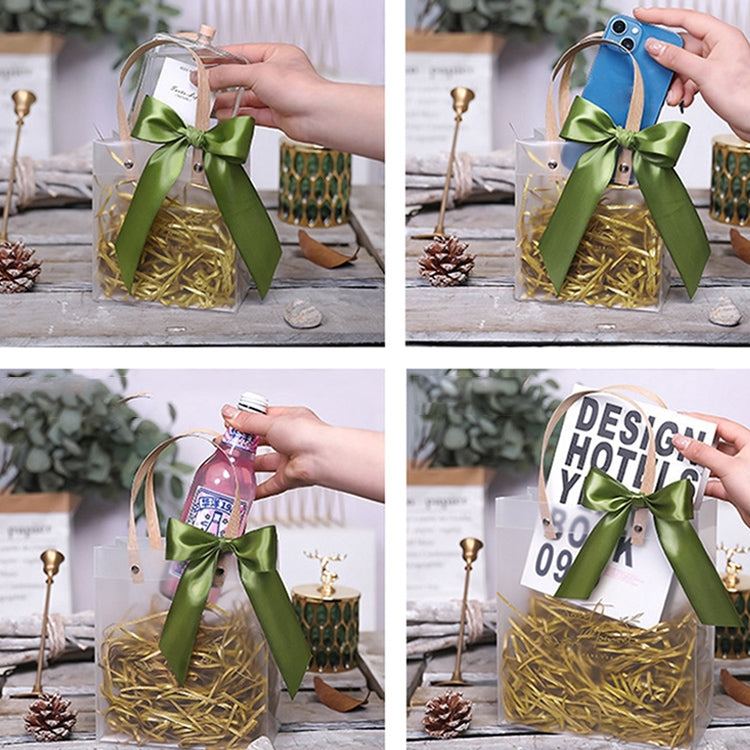 Gift Bag Transparent Packaging Bag, Blue Ribbon+Hanging Tag+Lafite Grass
