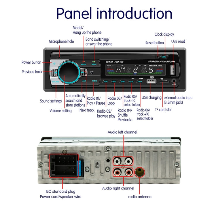 JSD-530 Bluetooth 5.0 Car MP3 Player Support FM / Smart Voice Assistant / Mobile APP