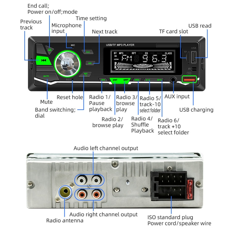 D3162 Car Colorful Lights MP3 Player Supports Voice Assistant / FM