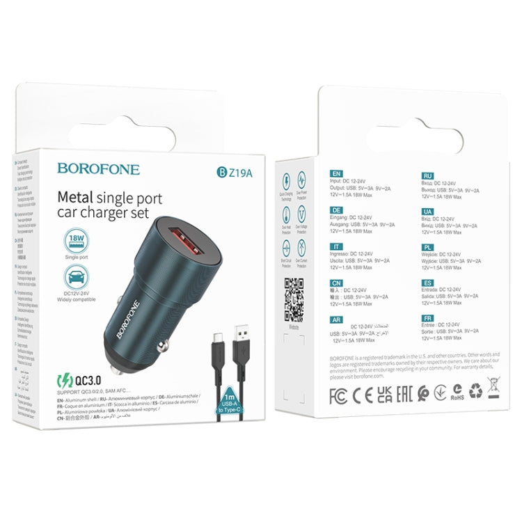 BOROFONE BZ19A Wisdom QC3.0 USB Port Fast Charging Car Charger with USB to Type-C Cable