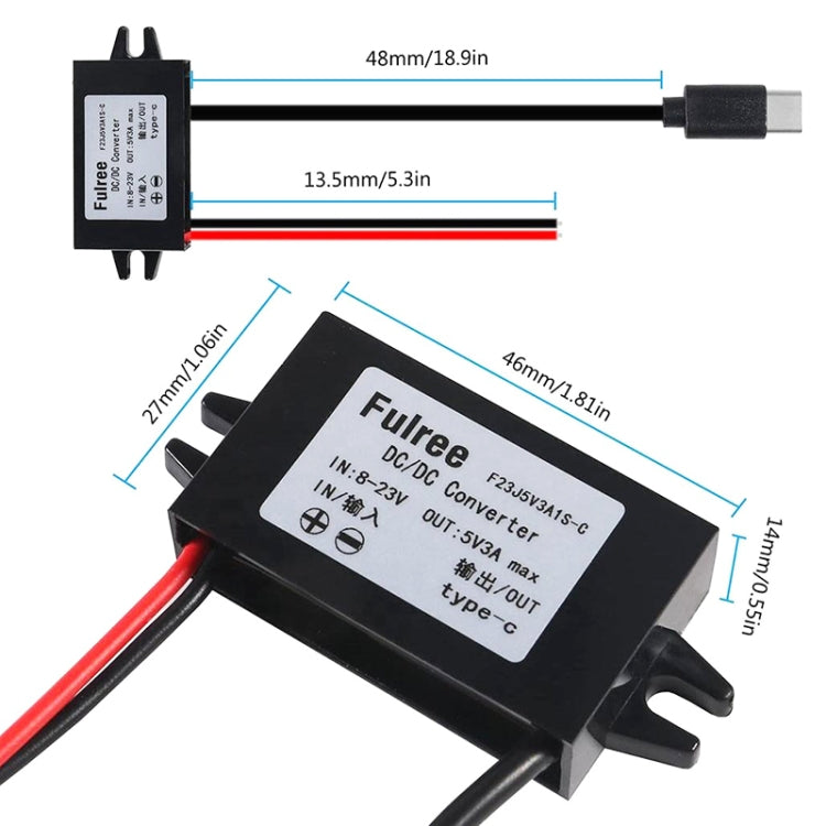 12V to 5V 3A Car Power Converter DC Module Voltage Regulator, Type-C Elbow, Type-C Straight, USB Female with Ears, Dual USB Female, USB+Micro USB, USB+mini, Dual USB with Ears, 2 in 1 Dual USB Female