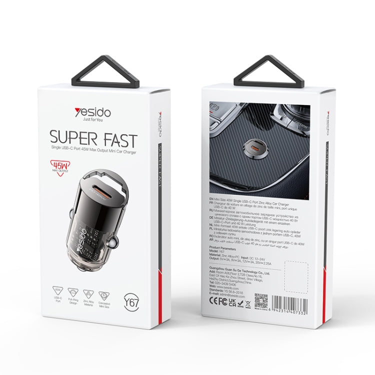Yesido Y67 PD45W Single USB-C / Type-C Zinc Alloy Mini Car Charger