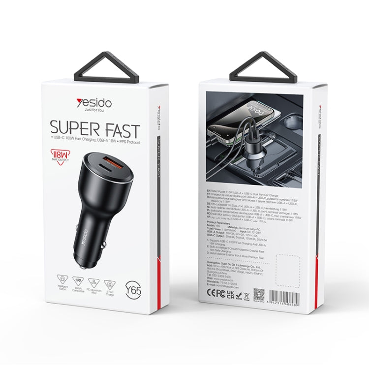 Yesido Y65 PD100W Type-C + QC18W USB Super Fast Car Charger
