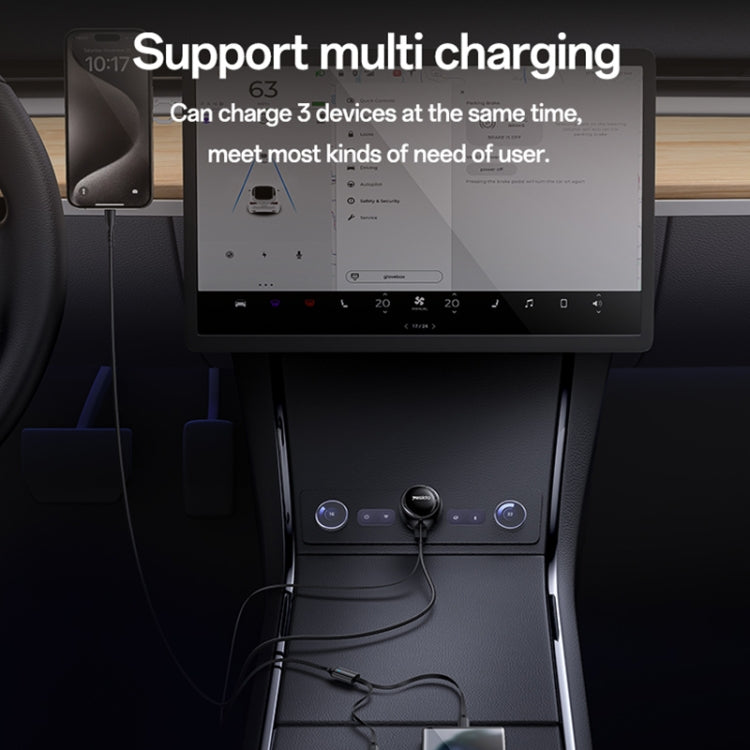 Yesido Y61 53W Type-C + 8 Pin Retractable Cable 3 in 1 Car Charger