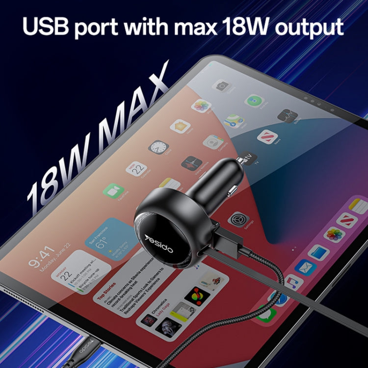 Yesido Y61 53W Type-C + 8 Pin Retractable Cable 3 in 1 Car Charger
