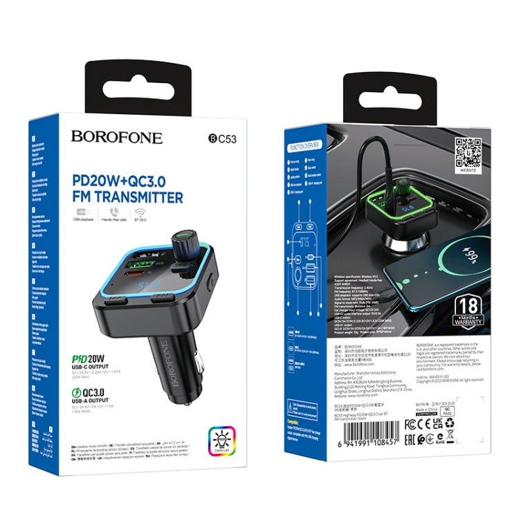 Borofone BC53 Highway PD20W & QC3.0 Car Bluetooth FM Transmitter