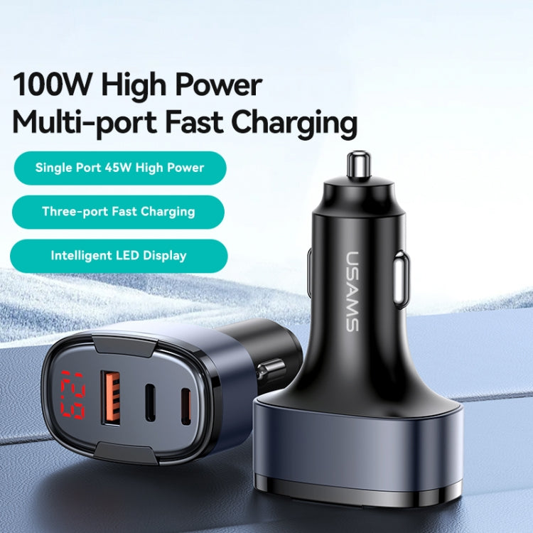 USAMS CC257 C42 100W USB, Type-C, 8 Pin Three Ports Car Fast Charger