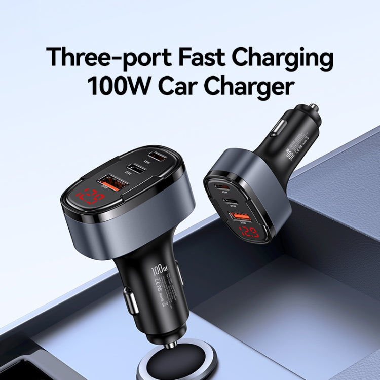 USAMS CC257 C42 100W USB, Type-C, 8 Pin Three Ports Car Fast Charger