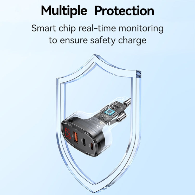 USAMS CC257 C42 100W USB, Type-C, 8 Pin Three Ports Car Fast Charger
