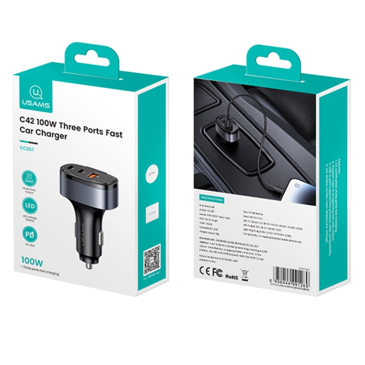USAMS CC257 C42 100W USB, Type-C, 8 Pin Three Ports Car Fast Charger