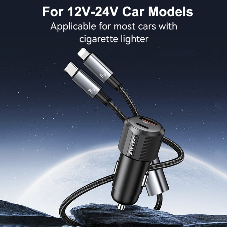 USAMS CC287 YT Series 66W USB and Type-C Dual Ports Car Fast Charger with 2 in 1 Cable