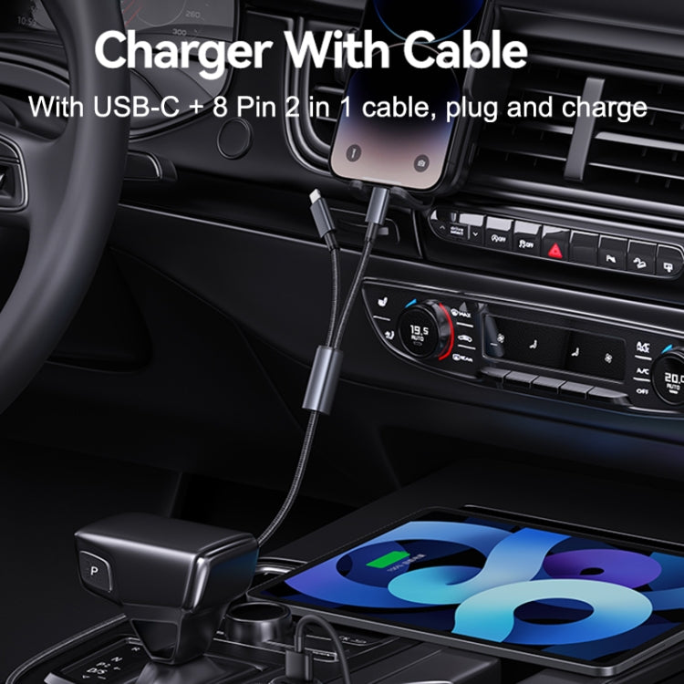 USAMS CC287 YT Series 66W USB and Type-C Dual Ports Car Fast Charger with 2 in 1 Cable