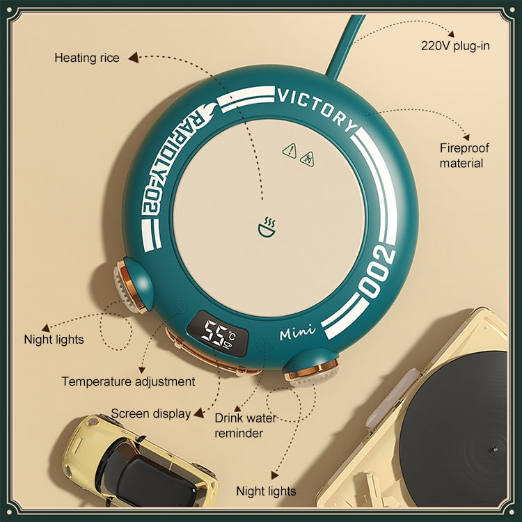 MN030 20W 110-220V Small Green Warm Coaster with LED Digital Display & Night Light, CN Plug
