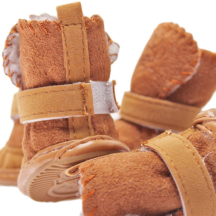 4 PCS New Style Winter Lamb Fur Snow Boots Pet Dog Shoes, Length: 4.3cm, Width: 3.5cm