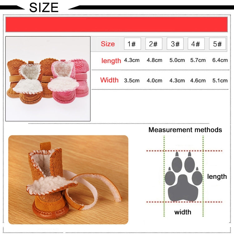 4 PCS New Style Winter Lamb Fur Snow Boots Pet Dog Shoes, Length: 4.3cm, Width: 3.5cm