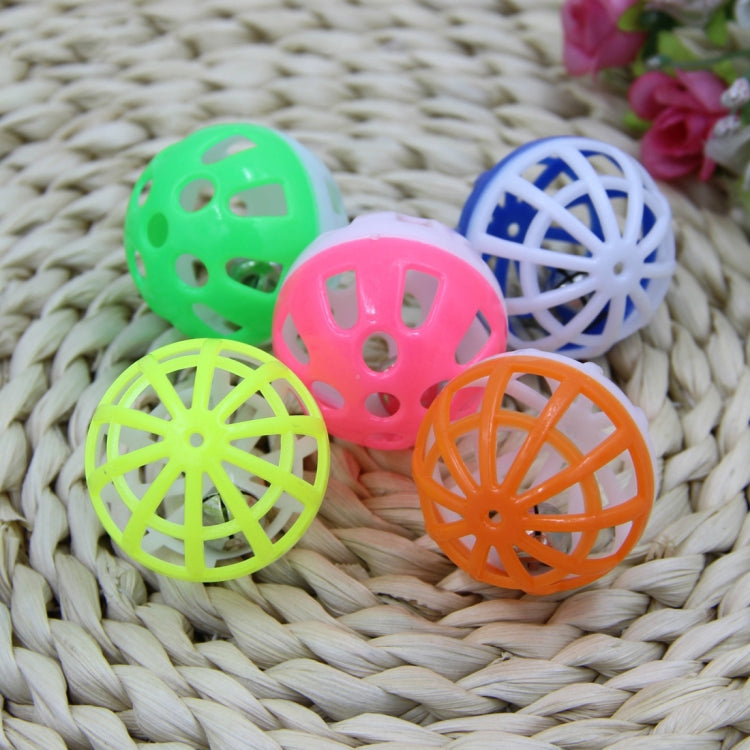 10pcs Pet Plastic Hollow Out Round Cat Hamster Play Balls Colorful Ball Chase Rattle Toys With Small Bell, Random Color